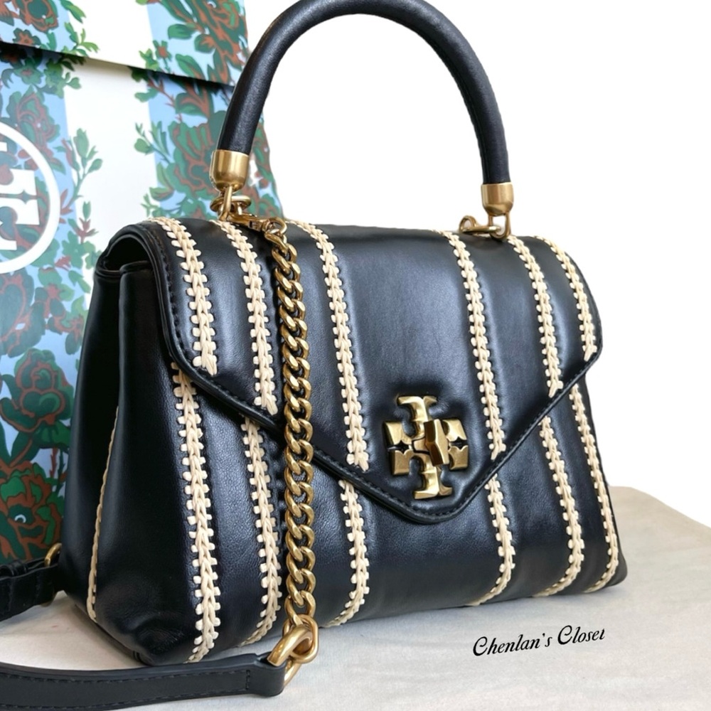 Tory Burch Kira Small Raffia Stripe Satchel